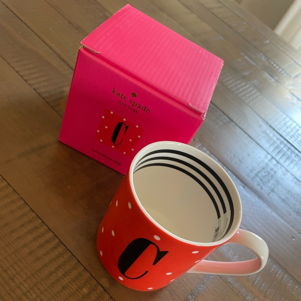 NWTs Kate Spade Orange Polka Dot Mug with Monogram